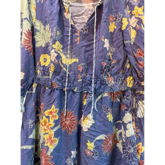 Tribal Femme Floral Print Dress Ruffle Trim‎ Tie Neck Long Sleeve Petite Small - Picture 5 of 8